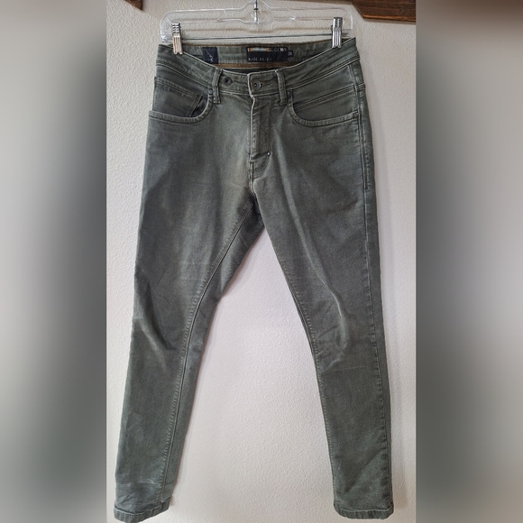 Rare Rabbit Drake Slim Fit Moss Mens Jeans Zip Button Closure Size 28x32 - Picture 1 of 9